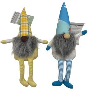 Set of 2 Gnomes Plush Shelf Sitters Yellow Plaid‎ & Blue Star